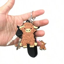 1pc Outdoor Decor Highland-Cattle Design Keychain Accessory - Brown - View 2
