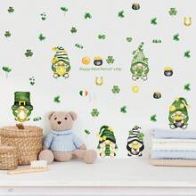 6pcs St. Patrick's Day Green Element Elf Four-Leaf Clover Money Jar Decorative Wall Sticker, Removable PVC Material Wall Sticker, Suitable For Living Room And Bedroom Glass Doorway Wall Sticker - Multicolor - View 4