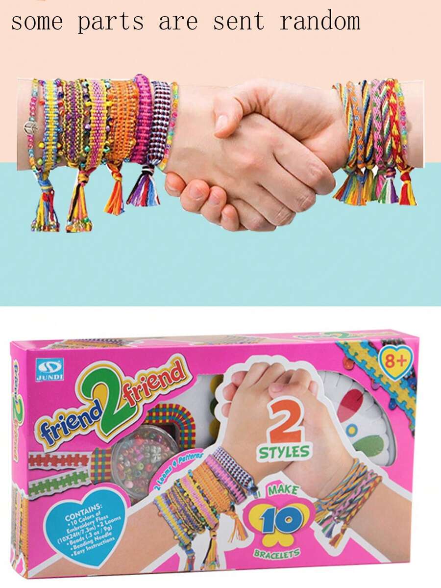 拼圖diy玩具編織手環 雨虹友誼手環 色彩繽紛創意手環 珠子製作玩具 - 粉色 - 查看 1