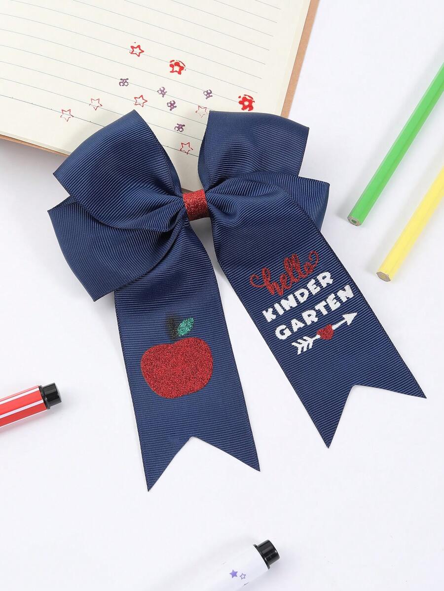 1入組返校藍色隱藏式蝴蝶結髮夾帶長織帶 - 彩色 - 查看 1