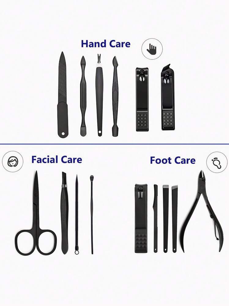 Set De Manicura Pedicura, Conjunto De Cortaúñas Para Uñas, Kit De Higiene Para Viaje, Conjunto De Cuidado Cortador Profesional De Acero Inoxidable, Tijeras, Pinzas, Cuchillo, Recogedor De Orejas, Herramientas De Cuidado Y Aseo, Con Estuche - Azul Marino - Ver 3