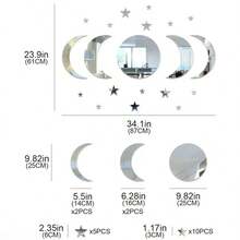 20pcs/Set Star & Moon Combination Acrylic Mirror Sticker For Wall Decor, Decoration - Silver - View 2