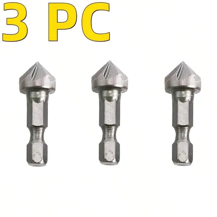 1/3入組六刃斜面刀,六角鑽頭鑽孔尖角埋頭,碳鋼噴砂斜銳刀,用於木工開孔鑽孔 - 米色 - 查看 1