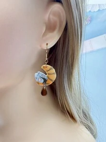 一對可愛的卡通動物雞龍蝦亞麻膠耳環 - 彩色 - 查看 3