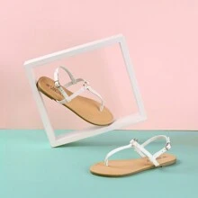 Rekayla Thong Flat Sandals With Ring Metal Buckle For Women Summer - 白色 - 查看 5