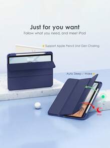 Blue Mirror Silicone Transparent IPad Protective Case, Tri-Fold Tablet Protective Case With Pen Slot, Transparent Back Cover, Ultra-Thin Stand, Shock-Proof And Drop-Proof - Purple Blue