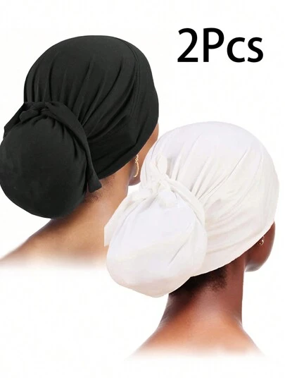 2 件装女士纯色头巾 - 弹性系带打底，日常舒适 | 高级弹力面料，造型百变，可作睡帽