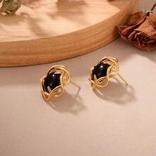 1對復古銅鍍金925銀針黑曜石耳環,適用於女性約會、派對、禮物 - 彩色 - 查看 5