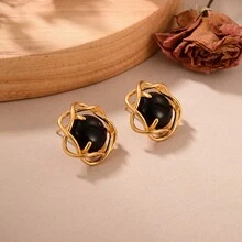 1對復古銅鍍金925銀針黑曜石耳環,適用於女性約會、派對、禮物 - 彩色 - 查看 3