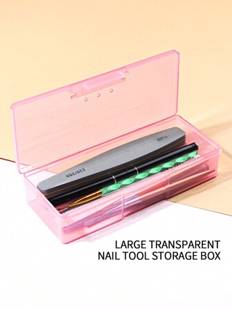 Nail Art Tool Storage Box, Nail File Holder, Nail Pen Organizer, Gel Nail Brush Sponge Container, Portable Rectangular Plastic Transparent Nail Supplies Storage Case (Nail Tools Not Included)