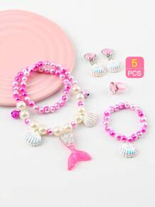 Juego De 5 Collares De Cuentas Coloridas Y Lindas Para Niños, Con Colgante De Cola De Pez Y Concha - Multicolor - Ver 4