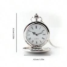 1pc Vintage Pocket Watch With Smooth Roman Numerals Surface, Quartz Movement, Glass Mirror And Alloy Circular Case For Women, Retro Style For Students - Silver - View 5