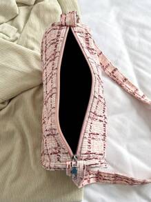 1 Pc Women's Contrast Checked Corduroy Zip Closed Fashion Shoulder Bag Suitable For Daily Office Workers' Schools In Autumn And Winter - Pink - View 6