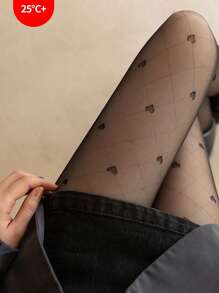 1雙女性感黑絲襪格子愛心提花超薄20d高彈透氣褲襪