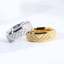 1pc 8mm Wide Matte Simple Style Gold Tungsten Steel Ring, Men's Single Wedding Band - White - View 1