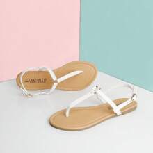 Rekayla Thong Flat Sandals With Ring Metal Buckle For Women Summer - 白色 - 查看 4