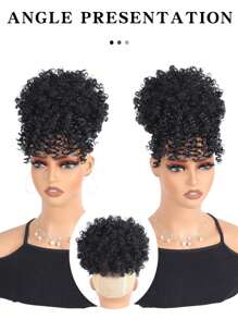Cola De Caballo Rizada Corta Y Crespa Con Flequillo Y Volumen En Forma De Piña Para Cabello Afro, Moño Corto Y Rizado