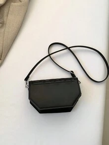 1入組翻蓋鎖扣pu鑽石拼接小方袋,縫線&鏈帶,時尚肩膀/斜背袋適合女性的日常、約會、送禮 - 黑色 - 查看 7