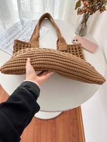 大容量休閒中空設計購物袋編織袋,適用於十幾歲的女孩,女大學生,新手和白領工人,非常適合辦公室,大學,工作,商務,通勤,戶外,旅遊,郊游 - 彩色 - 查看 5