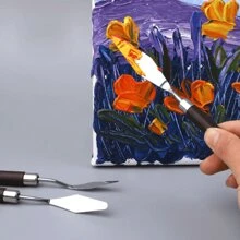 7pcs/Set Stainless Steel Palette Knife, Art Scraper, Painting Set Oil Paint Decorating Tools Wooden Handle Student Artist Halloween Best Essentials Back To School,Back To School,School Supplies