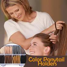 123 件/套发带，适合浓密头发，8 种自然色马尾辫固定器，无损伤弹性发带，带收纳盒发尾工具鼠尾梳，4 毫米大发圈，适合男孩女孩 - 彩色 - 查看 3