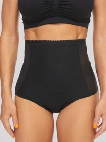 1 Pieza Bragas Moldeadoras Con Control Abdominal Y Cintura Alta Para Mujer, Con Malla De Empalme. Adecuado Para El Tiempo Libre, El Hogar, La Oficina Y Las Reuniones - Negro - Ver 1