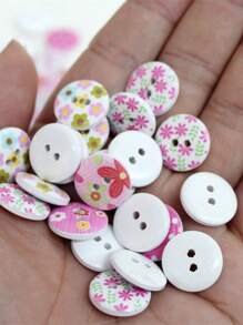 50pcs 1.5cm Wooden Buttons With Cute Pink Colorful Pattern, Great For Sewing, Crafting, Doll Accessories