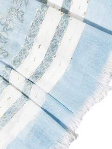 1入組女性流行金線條紋漸層羊絨大披肩,可當頭巾、披肩,適合春夏日常裝飾