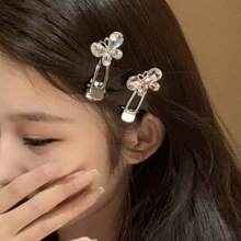 1pc Women's Pink Y2K Style Rhinestone Butterfly Hair Clip For Daily Use - Pink - View 6