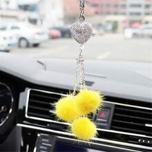 汽車後視鏡配件 閃亮心形粉紅球吊墜 - 粉色 - 查看 4