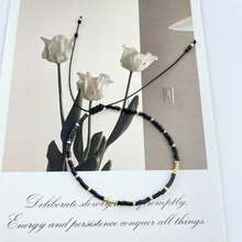 1pc Unique Handmade Woven Rattan Beaded Bracelet For Women - Black - View 6