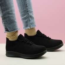 女款輕量休閒鞋,透氣運動鞋,厚底,適合跑步 - 黑色 - 查看 5