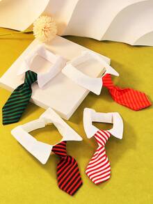 1pc Pet Neck Tie Collar, British Style Stripe Pattern Pet Bandana, Cat/Dog Scarf - Orange - View 4