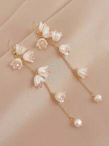 1pair Girls' Tulip Flower Long Earrings Suitable For Daily Wear - Multicolor - View 1