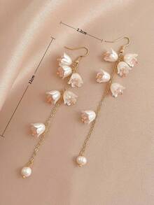 1pair Girls' Tulip Flower Long Earrings Suitable For Daily Wear - Multicolor - View 3