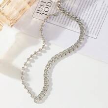 1 件男女通用欧美嘻哈锌合金纯色个性串珠拼接项链，适合女性日常佩戴和送礼 - 銀色 - 查看 9