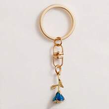 1pc Blue Alloy Rose Shaped Keychain With Dripping Oil Effect, Perfect Gift For Friends, Lovers, Birthday, Purse Decoration Key Chain Charms - Blue - View 2