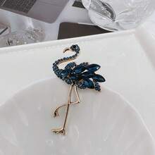 1pc Flamingo Shaped Faux Crystal Brooch For Women's Daily Clothing Accessory - Blue - View 4