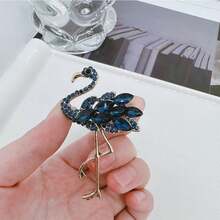 1pc Flamingo Shaped Faux Crystal Brooch For Women's Daily Clothing Accessory - Blue - View 2