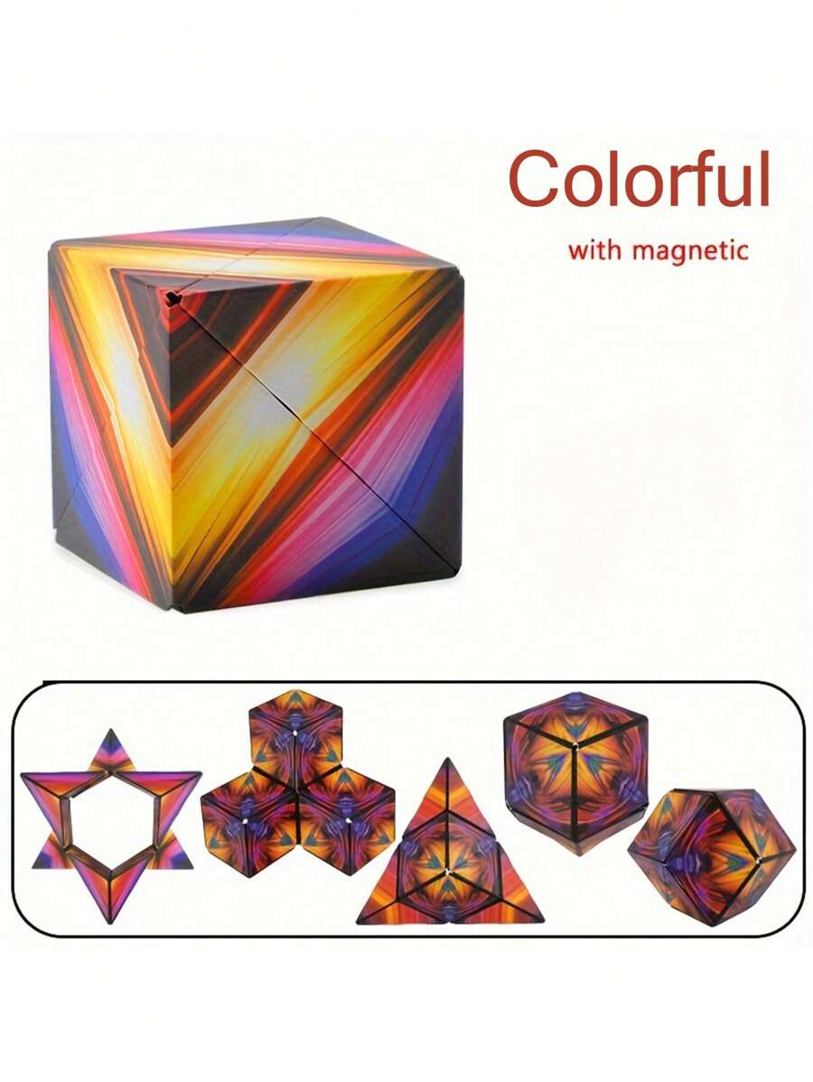 Cubo Mágico Tridimensional Antiestresse, Brinquedo Geométrico com Infinitas Possibilidades de Mudança Magnética, Aliviador de Tensão, Brinquedos Fidget Magnéticos, Maleáveis, Quebra-cabeças, Quebra-cabeças para Adultos, Quebra-cabeças - Multicolorido - Visão 1
