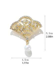 1個女式風扇形珍珠裝飾胸針,適合節日派對著裝 - 金色 - 查看 4