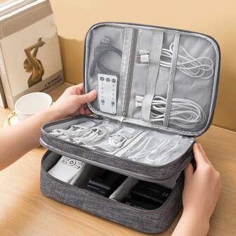 Multi-Layer Travel Digital Accessories Storage Bag; Power Bank Earphone Camera Data Cable Organizer; Multi-Functional Separated Phone Laptop Bag Digital Casecharger Case Office Must Haves Digital Bag Cable Camerabag Electronic Data Cable Organizer Storage Power Bank Cover Forwallet Travel Camera Bag Women Man Child's Christmas Gifts Essential Teacher Supplies Waterproof Lightweight Large Capacity Portable Accessories