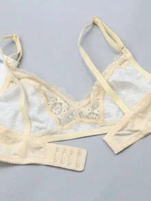 1件歐美風格性感蕾絲推擠文胸,可調節杯子大小 - 杏色 - 查看 2