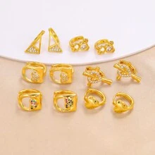 一对简约百搭趣味可爱方晶锆石铜镀18K金耳环适合日常装饰 - 彩色 - 查看 1