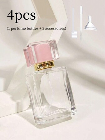 Conjunto De 4 Piezas De Botella De Spray De Perfume Que Incluye 1 Pieza De Botella De Vidrio Transparente De 50 Ml Y 3 Piezas De Accesorios Para Perfume (gotero, Embudo, Herramienta De Separación), D Iseño De Forma Especial, Atomizador De Fragancia Recargable, Botella De Cosméticos Portátil De Gran Capacidad Para Viajes, Accesorios De Viaje, Decoración De La Casa, Regalo De Boda, De Cumpleaños Para Amigos O Familiares Incluyendo Hombres Y Mujeres, Accesorios, Regalos Divertidos Para Cualquier Ocasión