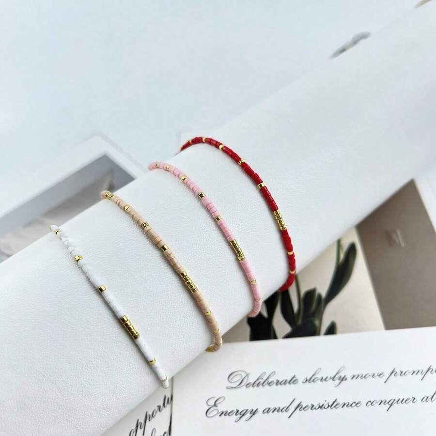 1pc Unique Handmade Woven Rattan Beaded Bracelet For Women - Black - View 1