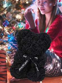1pc Black Rose Teddy Bear Ornament - Black - View 3
