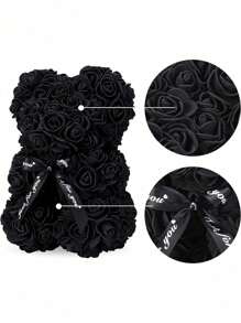 1pc Black Rose Teddy Bear Ornament - Black - View 4
