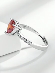1pc Elegant And Simple Diamond Heart Shaped Open Ring With Red Cz Stone, For Women's Index Finger - Personalized Light Luxury Design