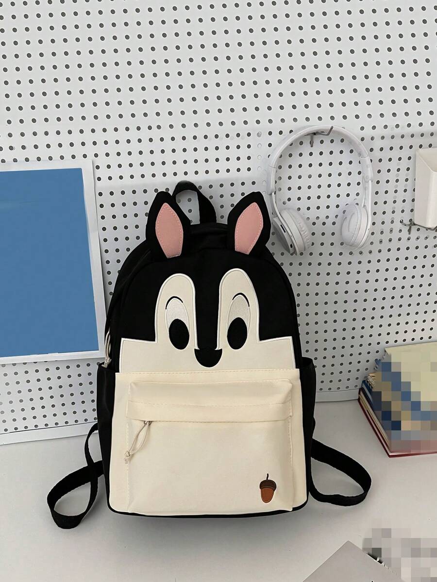 1入組兒童背包小松鼠學生書包大容量輕便便攜拉鍊可調節玩具背包適用於旅行假期戶外運動兒童禮物顏色對比拼接尼龍卡通可愛刺繡時尚松鼠休閒背包女孩男孩兒童時尚返校用品旅行配件黑色 - 黑色 - 查看 1